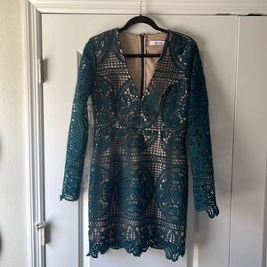 Green Crochet overlay mini dress